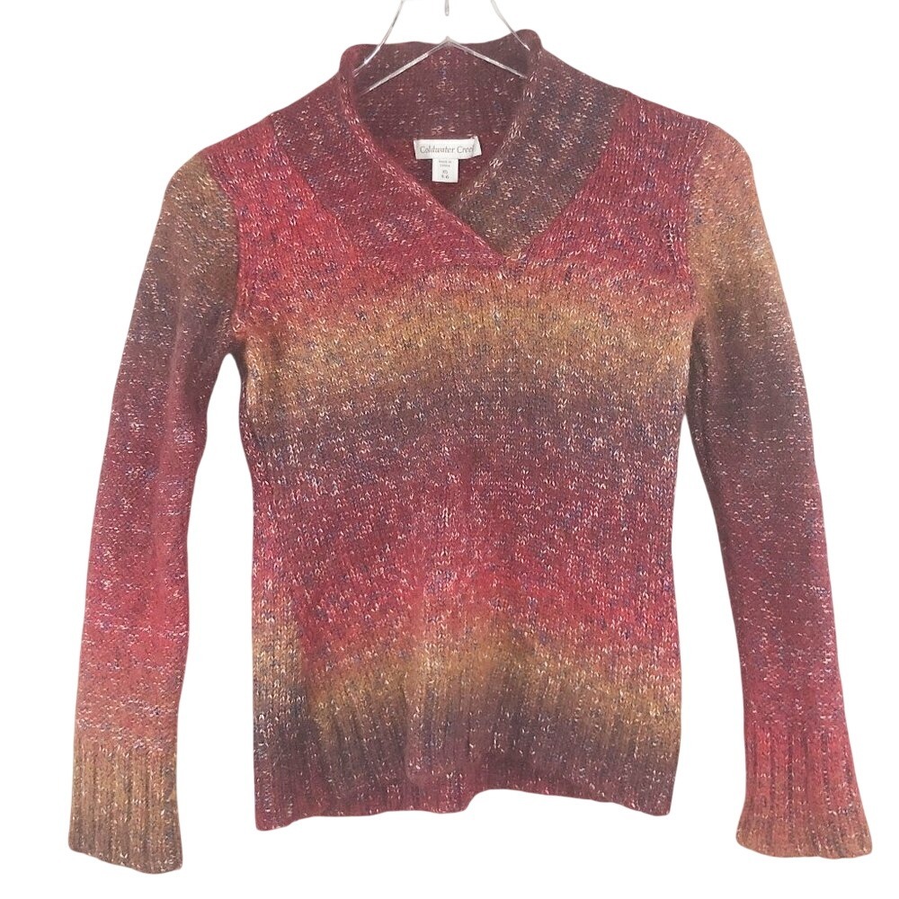 Coldwater Creek Wool Blend Ember Ombre V-Neck Sweater Women's XS